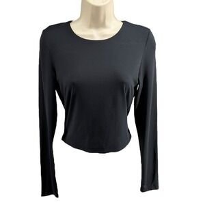 Babaton Contour Long Sleeve Crop Top Black Stretch Fitted Minimalist Size L
